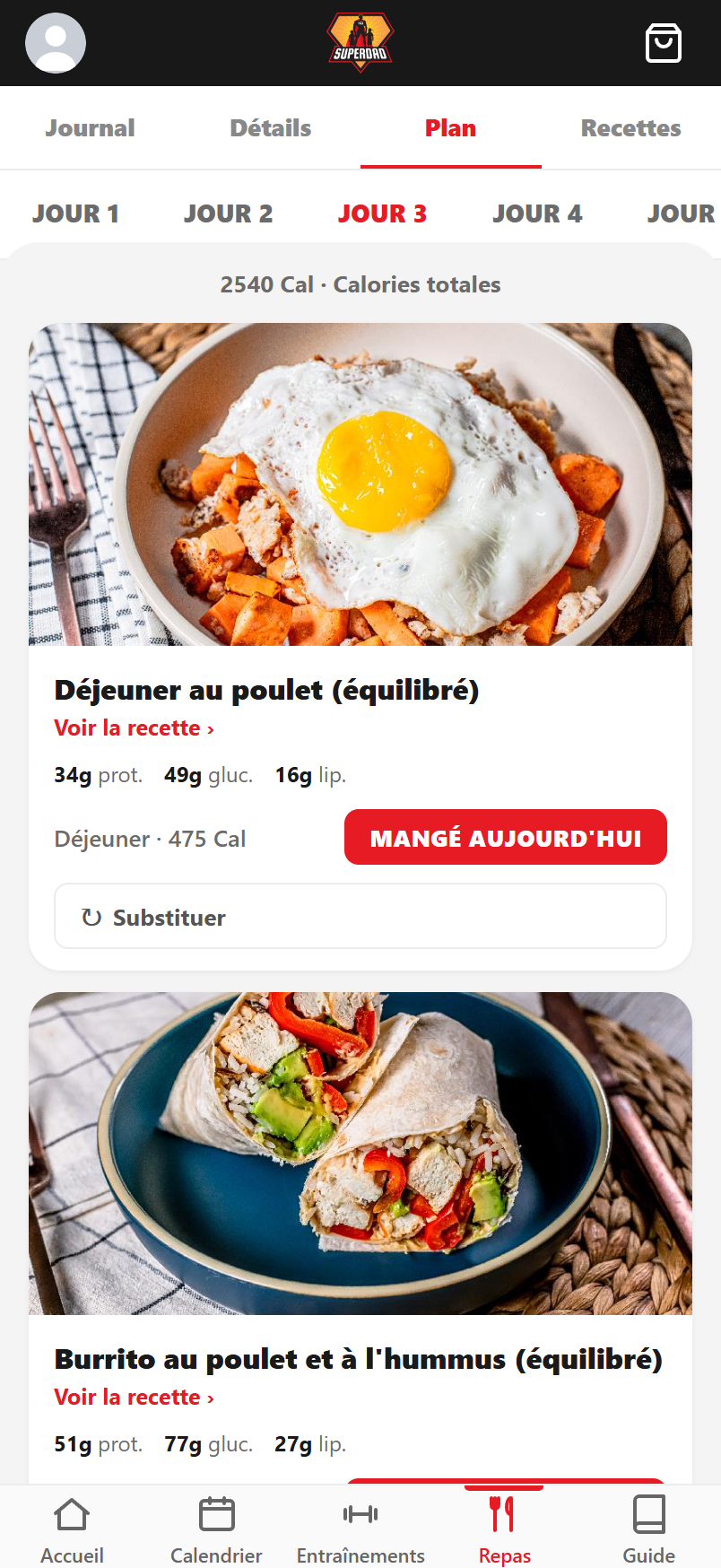 Le panier vit dans l'onglet Plan
